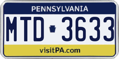 PA license plate MTD3633
