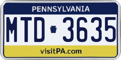 PA license plate MTD3635