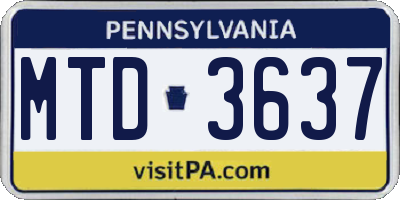 PA license plate MTD3637