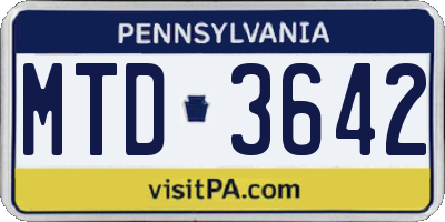 PA license plate MTD3642