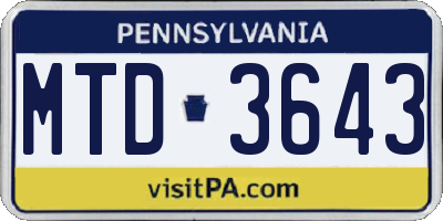 PA license plate MTD3643