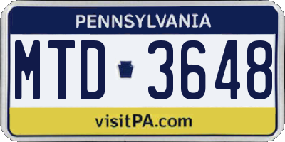 PA license plate MTD3648