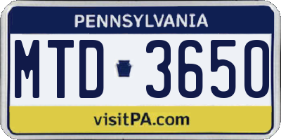PA license plate MTD3650