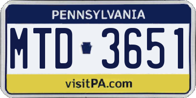 PA license plate MTD3651