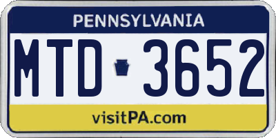 PA license plate MTD3652