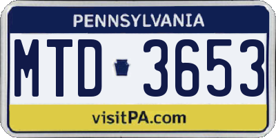 PA license plate MTD3653