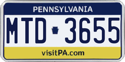 PA license plate MTD3655