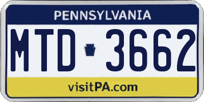 PA license plate MTD3662