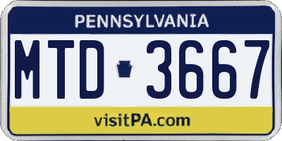PA license plate MTD3667
