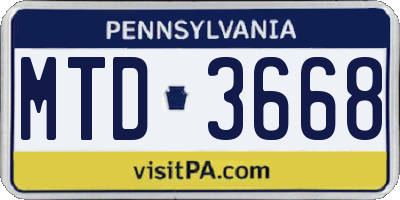 PA license plate MTD3668