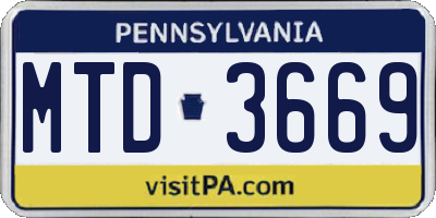 PA license plate MTD3669