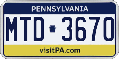 PA license plate MTD3670