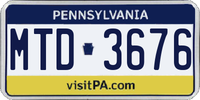 PA license plate MTD3676