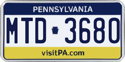 PA license plate MTD3680