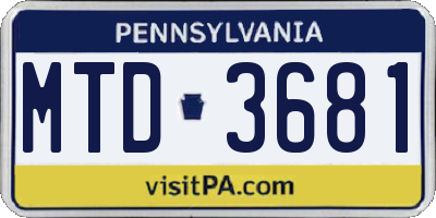 PA license plate MTD3681