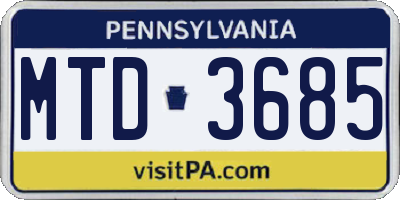 PA license plate MTD3685