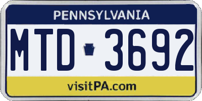 PA license plate MTD3692