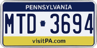 PA license plate MTD3694