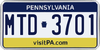 PA license plate MTD3701