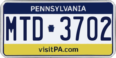 PA license plate MTD3702