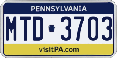 PA license plate MTD3703
