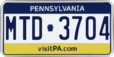 PA license plate MTD3704