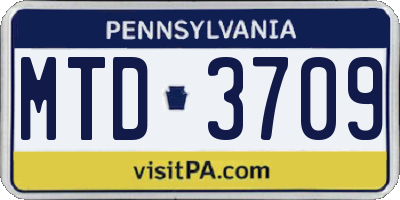 PA license plate MTD3709