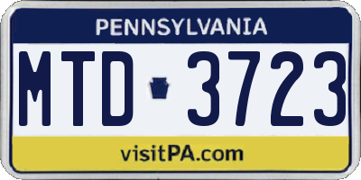 PA license plate MTD3723