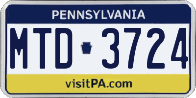PA license plate MTD3724