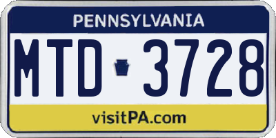 PA license plate MTD3728