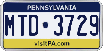 PA license plate MTD3729