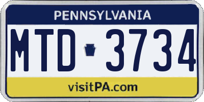 PA license plate MTD3734