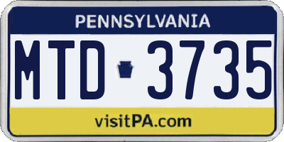 PA license plate MTD3735