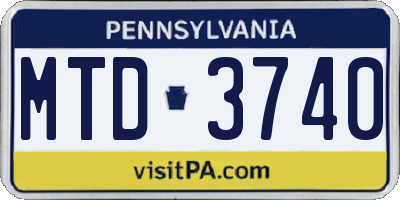 PA license plate MTD3740