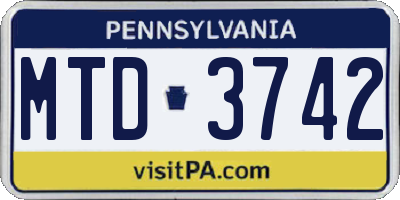 PA license plate MTD3742