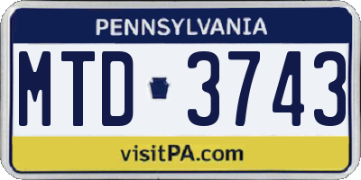 PA license plate MTD3743