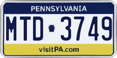 PA license plate MTD3749