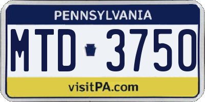 PA license plate MTD3750