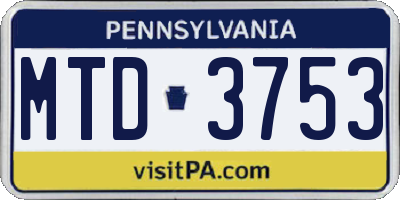 PA license plate MTD3753