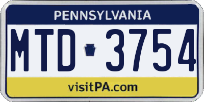 PA license plate MTD3754