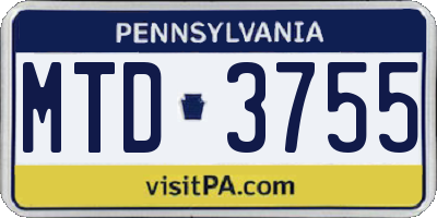 PA license plate MTD3755