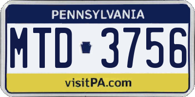 PA license plate MTD3756