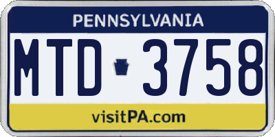 PA license plate MTD3758
