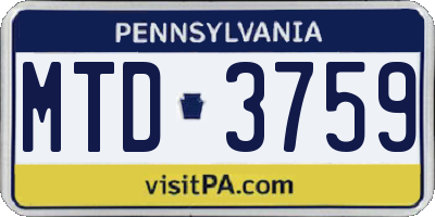 PA license plate MTD3759