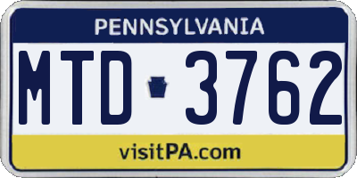 PA license plate MTD3762