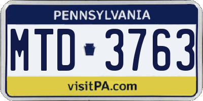 PA license plate MTD3763
