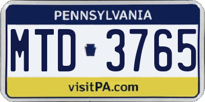 PA license plate MTD3765