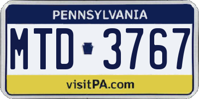 PA license plate MTD3767