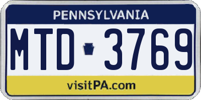 PA license plate MTD3769