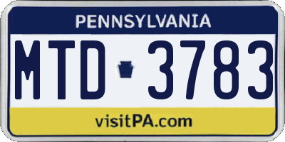 PA license plate MTD3783